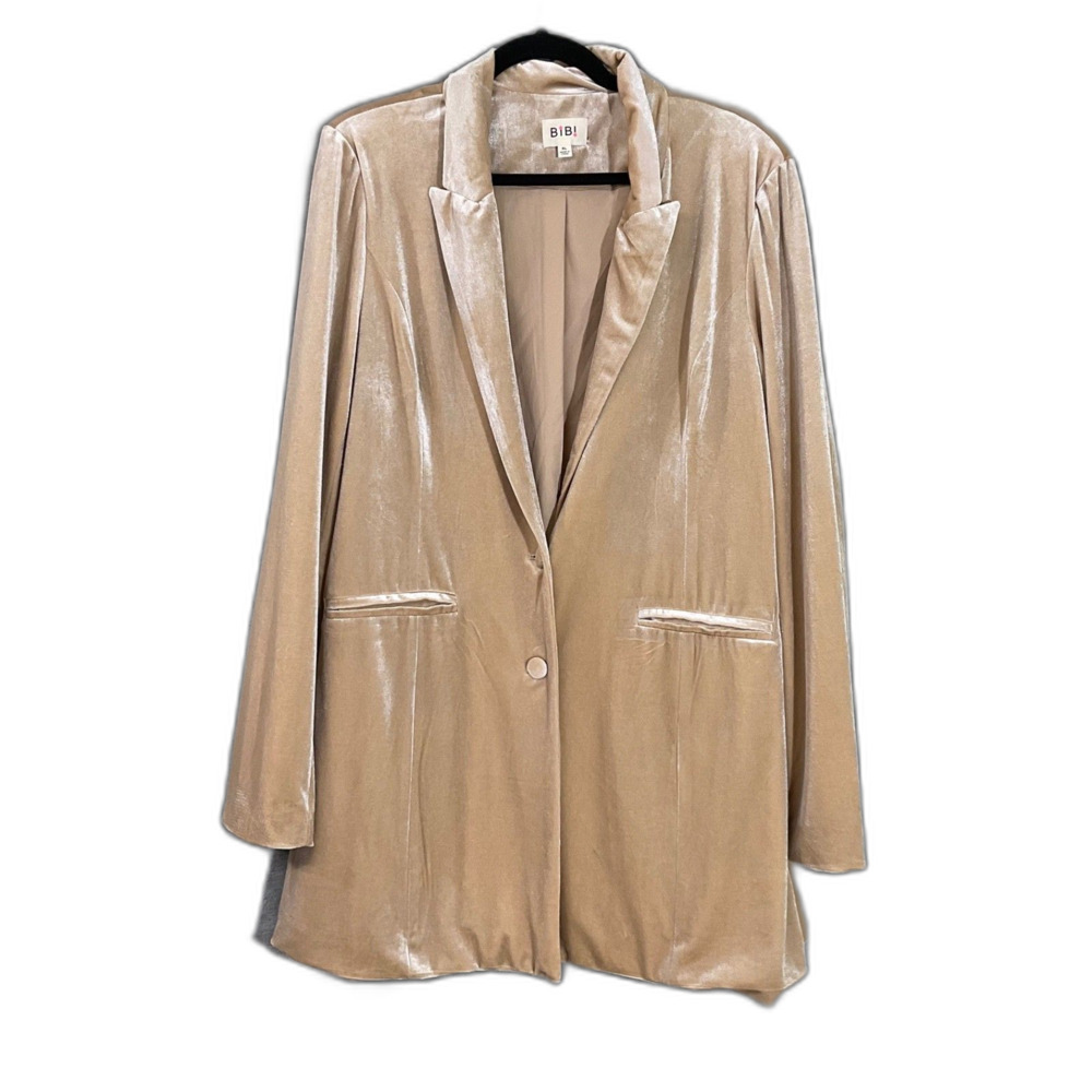 Bibi Velour Blazer Jacket women’s Size XL Tan shimmer Long line Office Party